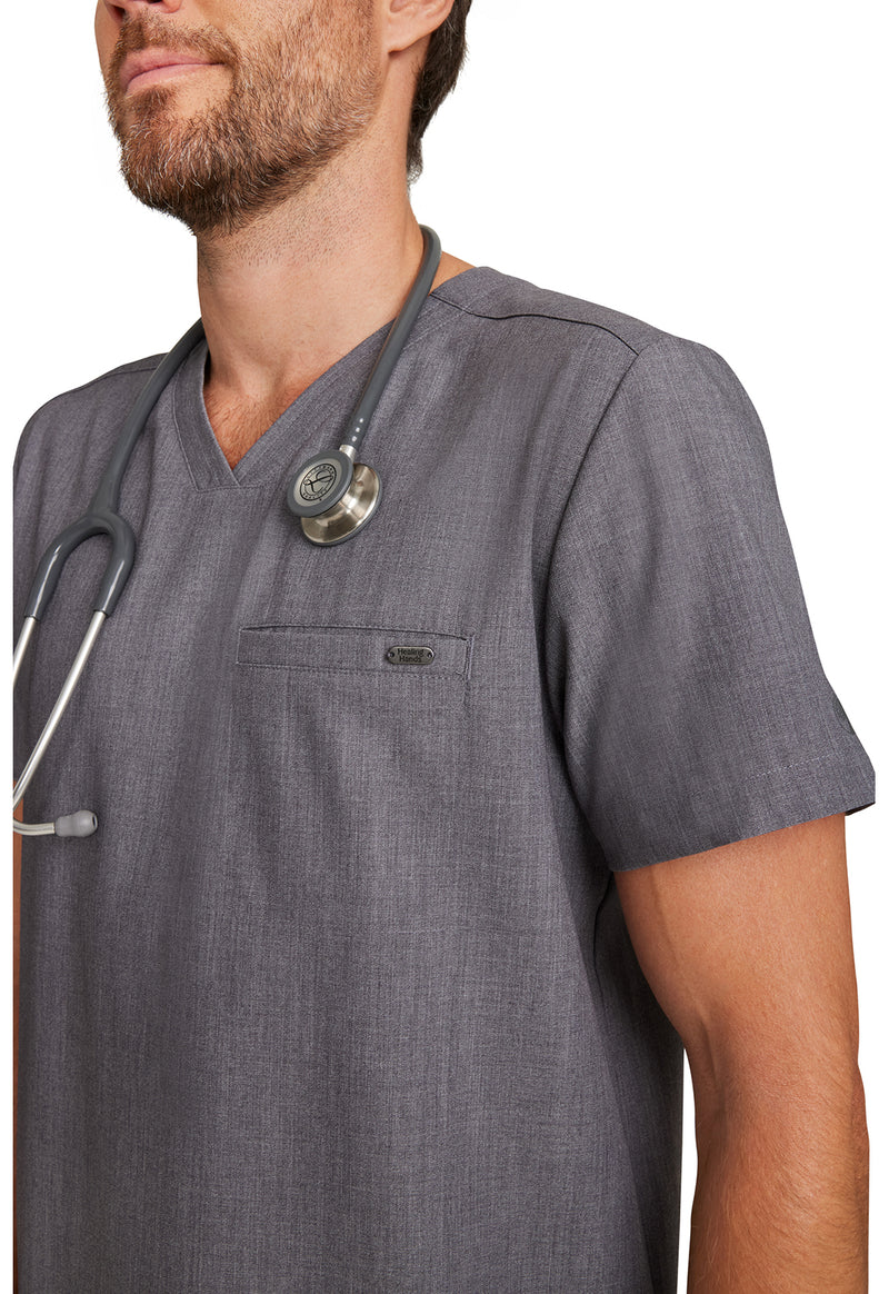 Heather Ash - Men's 1-Pocket V-Neck Scrub Top (View 3)