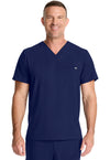 Navy - Healing Hands Quest Men Scrub Top - Front View