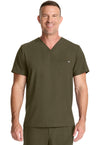 Olive - Healing Hands Quest Men Scrub Top - Front View