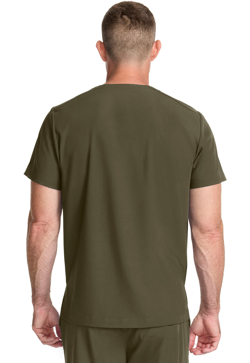 Olive - Healing Hands Quest Men Scrub Top - Back View