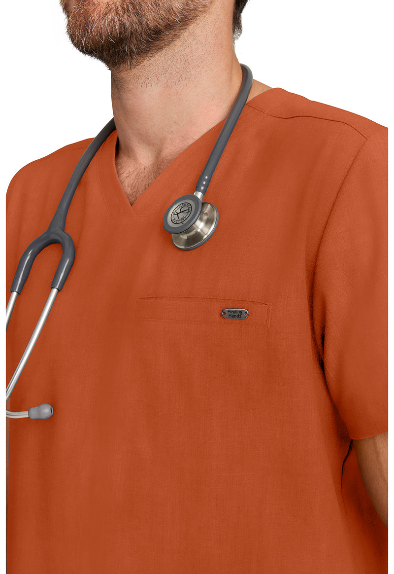 Warm Sunrise - Men's 1-Pocket V-Neck Scrub Top (View 3)