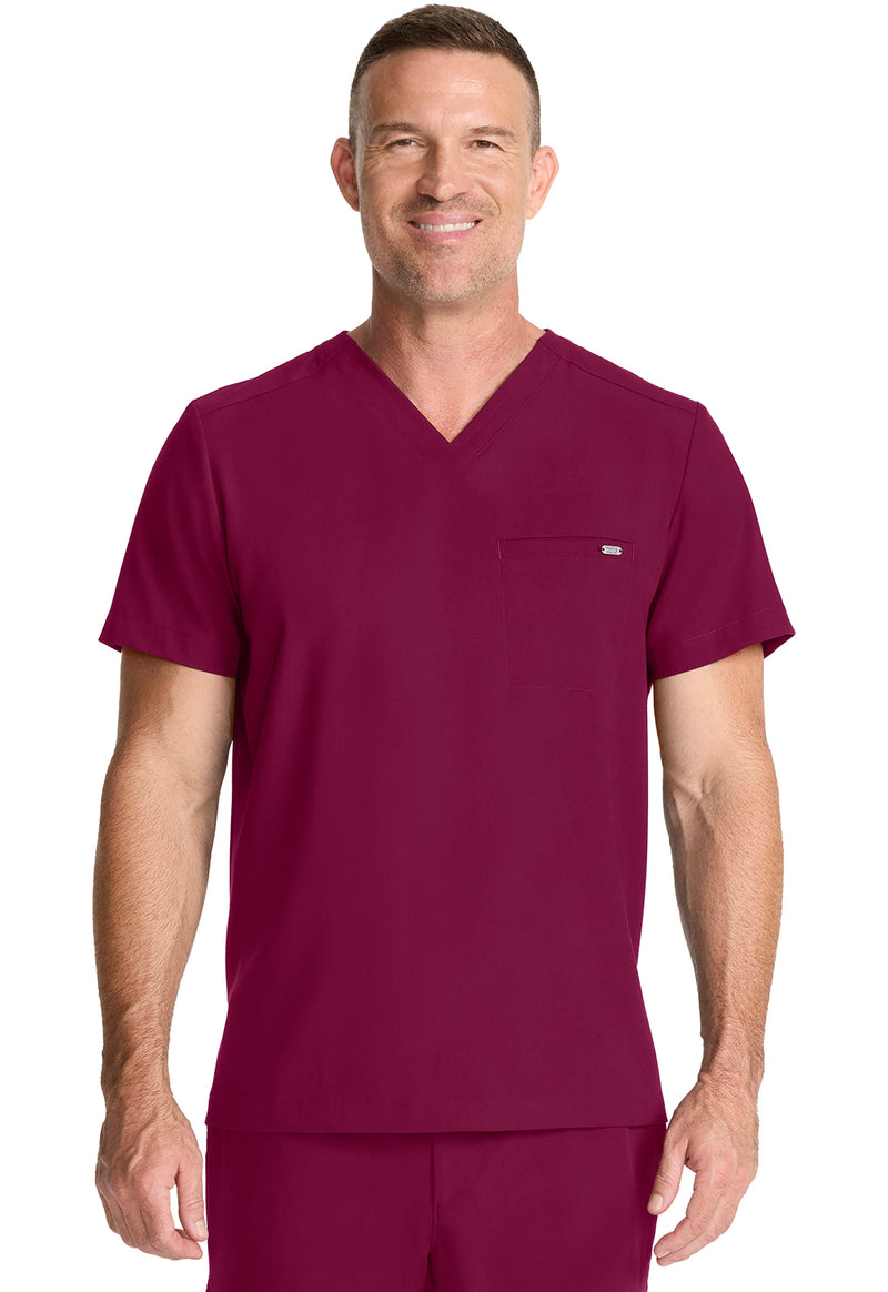 Wine - Healing Hands Quest Men Scrub Top - Front View
