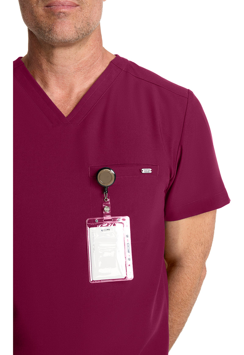 Wine - Men's 1-Pocket V-Neck Scrub Top (View 3)