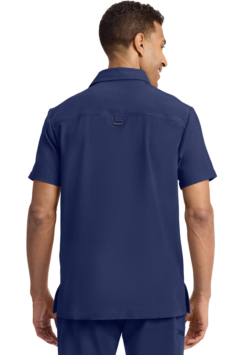 navy - Men's 3-Pocket Polo Collar Top (Back)