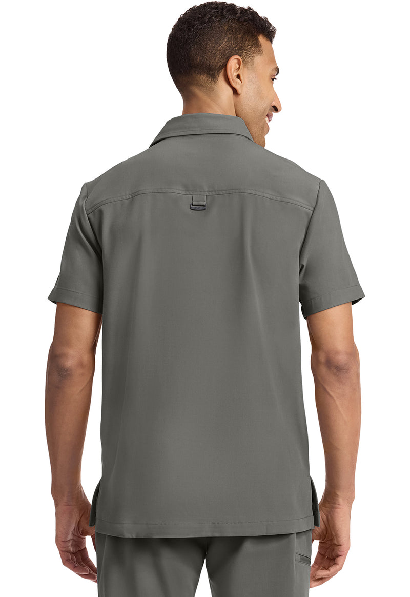 pewter - Men's 3-Pocket Polo Collar Top (Back)