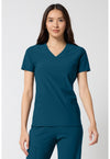 Caribbean Blue - Cherokee IN Pursuit Women Scrub Top - Front View