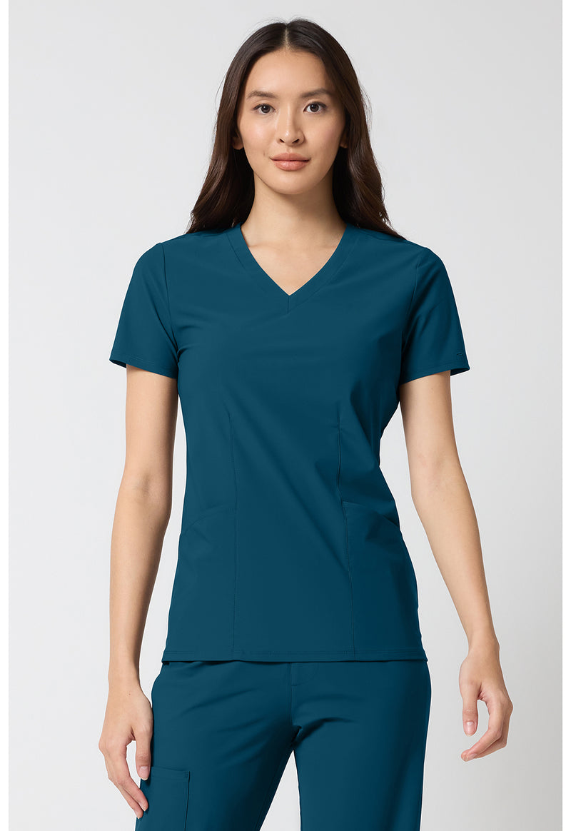 Caribbean Blue - Cherokee IN Pursuit Women Scrub Top - Front View