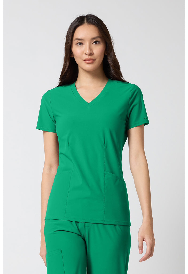 Retro Green - Cherokee IN Pursuit Women Scrub Top - Front View
