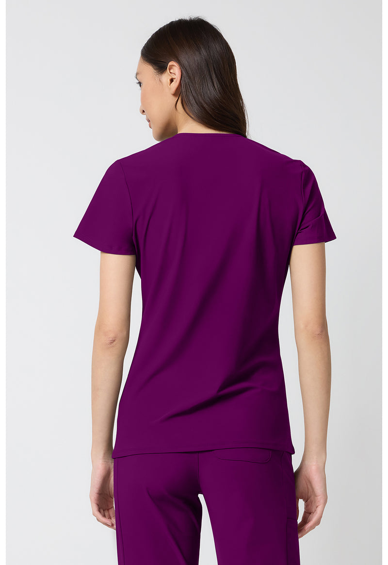 Wine - Cherokee IN Pursuit Women Scrub Top - Back View