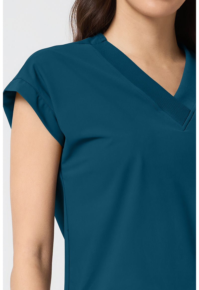 Caribbean Blue - Women's Dolman V-Neck Scrub Top (View 3)