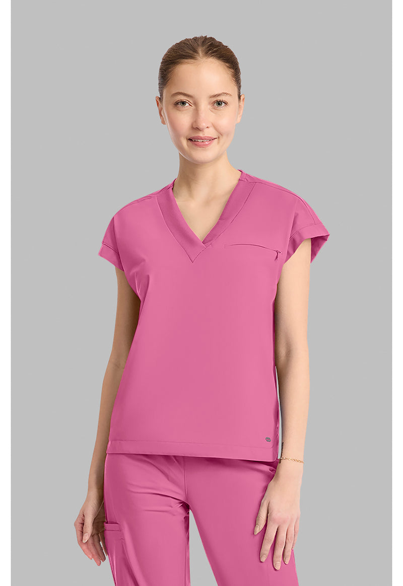 Tropical Pink - Cherokee IN Pursuit Women Scrub Top - Front View