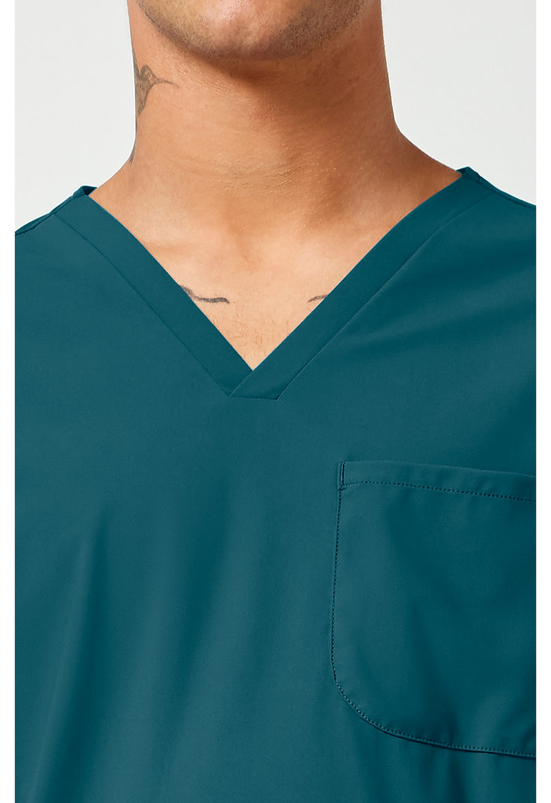 Caribbean Blue - Men's 3 Pocket V-Neck Scrub Top (View 2)