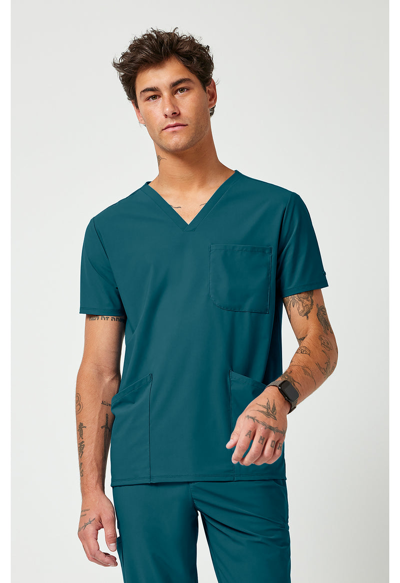 Caribbean Blue - Men's 3 Pocket V-Neck Scrub Top (View 4)