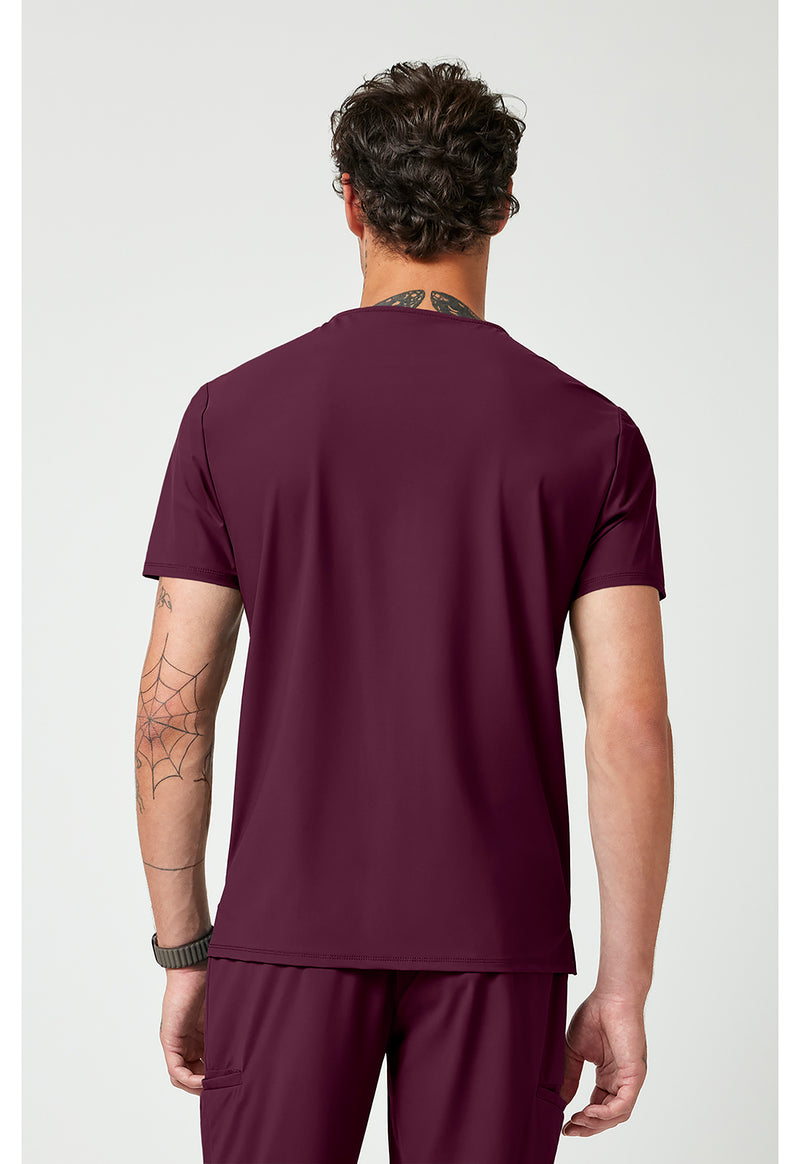Wine - Cherokee IN Pursuit Men Scrub Top - Back View