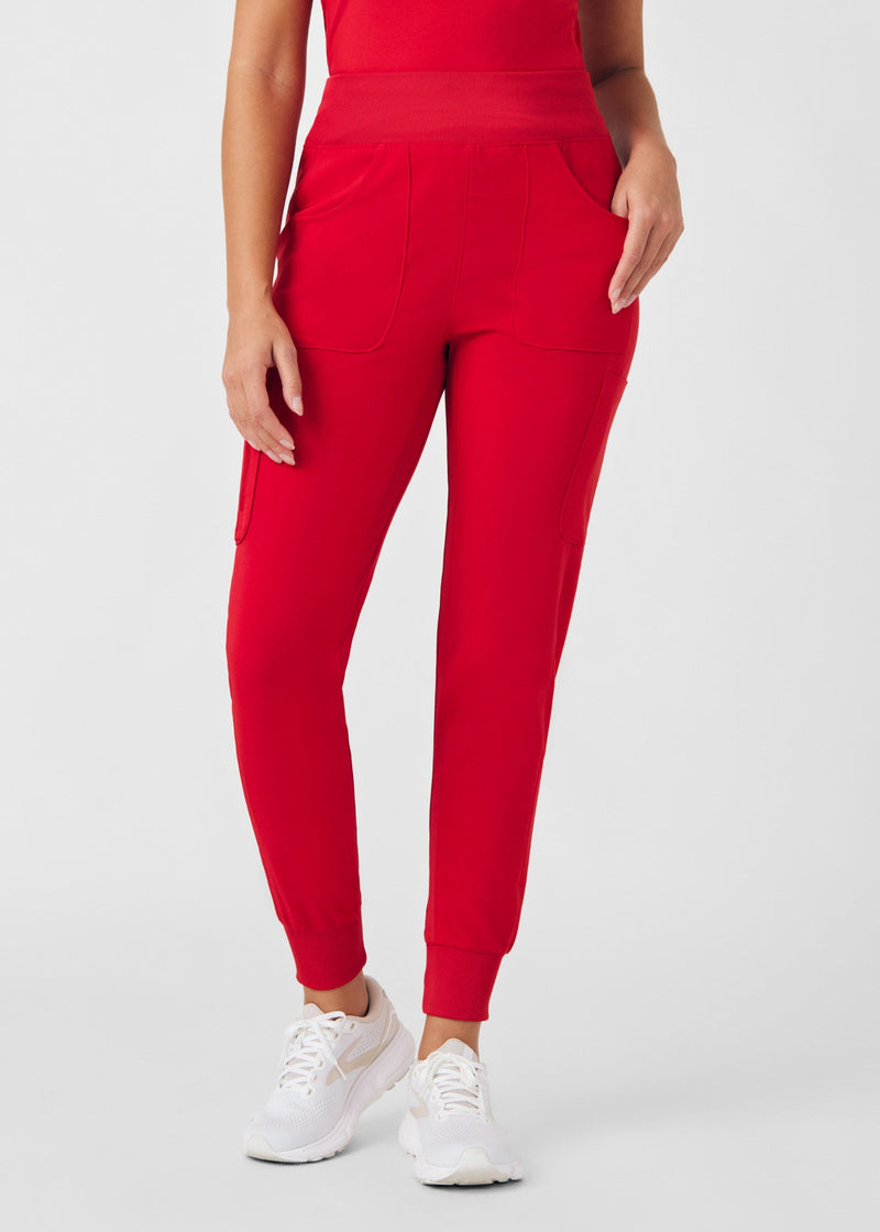 Red - Landau Forward Women's 7 Pocket Cargo Jogger Scrub Pant for Nursing