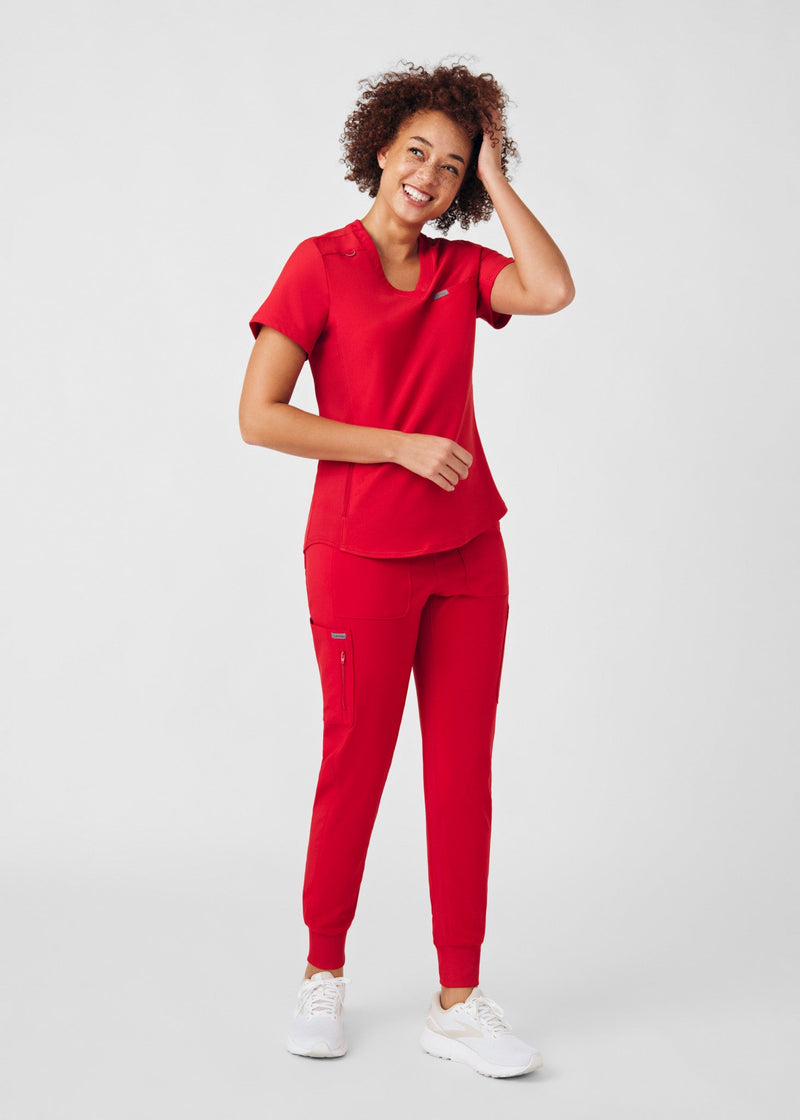 Red - Landau Forward Women's 7 Pocket Cargo Jogger Scrub Pant for Nursing
