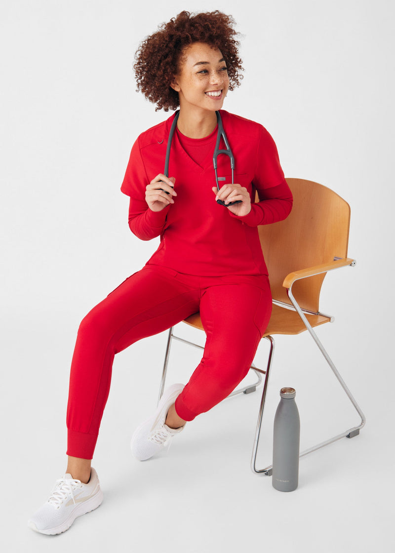 Red - Landau Forward Women's 7 Pocket Cargo Jogger Scrub Pant for Nursing