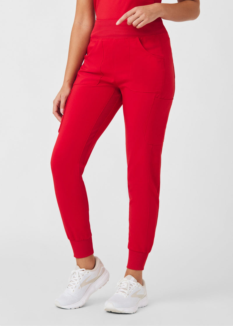 Red - Landau Forward Women's 7 Pocket Cargo Jogger Scrub Pant for Nursing
