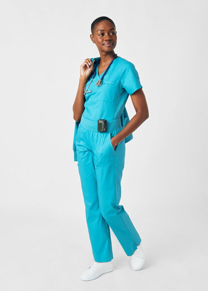 Teal - Landau ProFlex Women's 5 Pocket Cargo Scrub Pant for Nursing