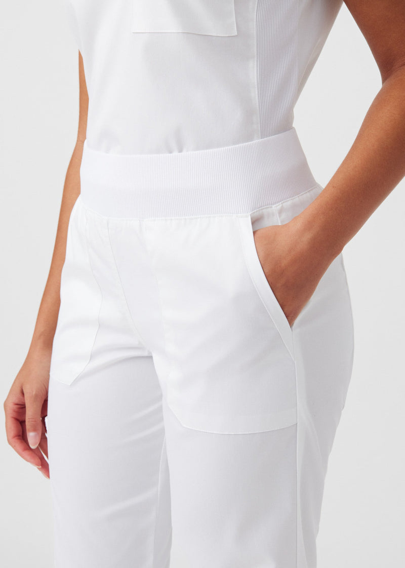 White - Landau ProFlex Women's 5 Pocket Cargo Scrub Pant for Nursing