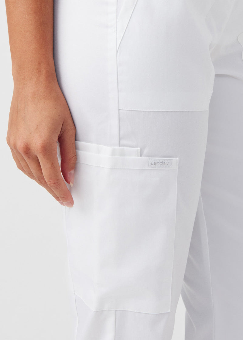 White - Landau ProFlex Women's 5 Pocket Cargo Scrub Pant for Nursing