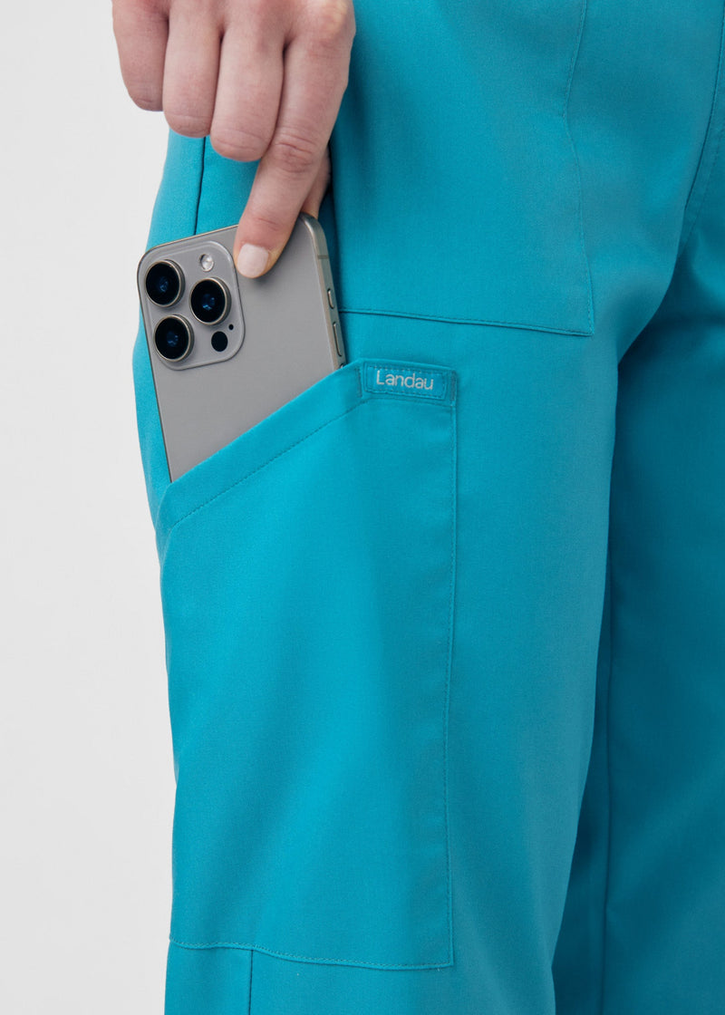 Teal - Landau ProFlex Women's 6 Pocket Cargo Jogger Scrub Pant for Nursing