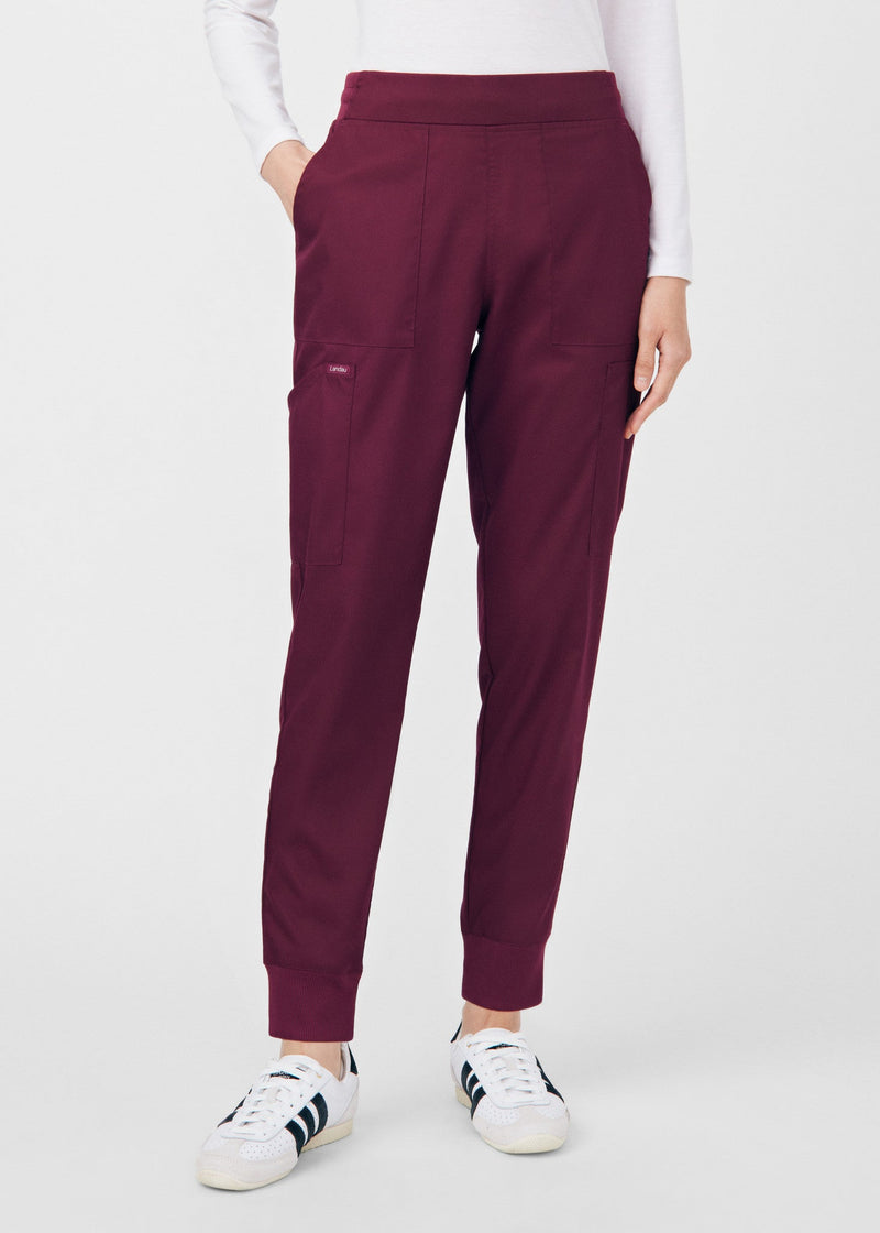 Wine - Landau ProFlex Women's 6 Pocket Cargo Jogger Scrub Pant for Nursing