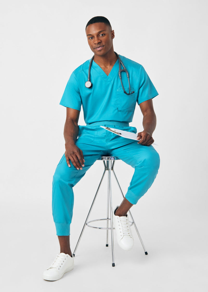 Teal - Landau ProFlex Men's 7 Pocket Cargo Jogger Scrub Pant for Nursing