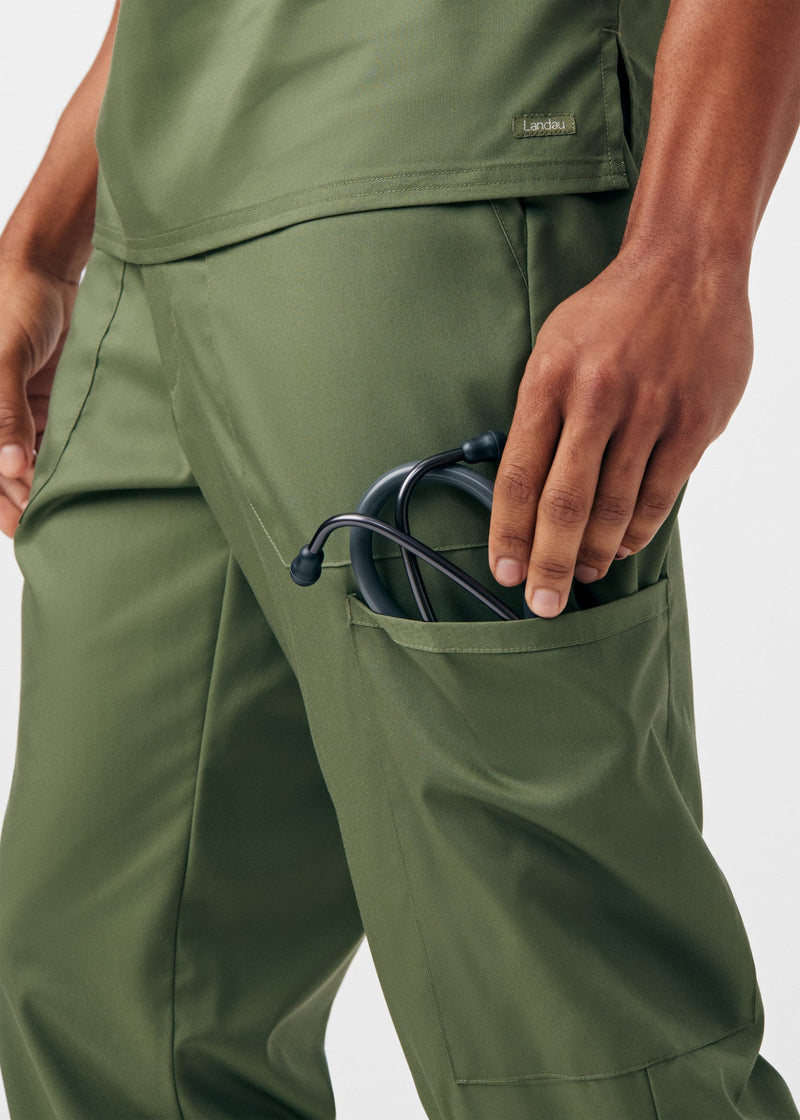 Olive Moss - Landau ProFlex Men's 7 Pocket Cargo Jogger Scrub Pant for Nursing