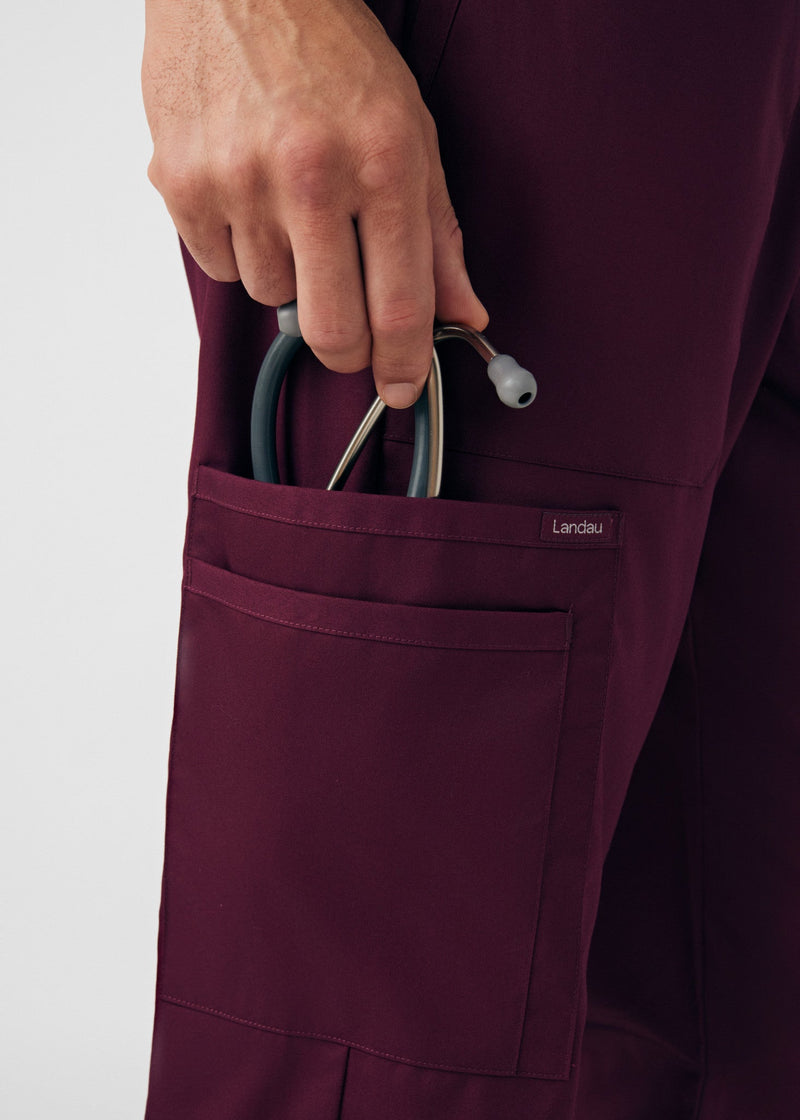 Wine - Landau ProFlex Men's 7 Pocket Cargo Jogger Scrub Pant for Nursing