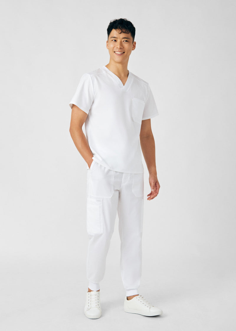 White - Landau ProFlex Men's 7 Pocket Cargo Jogger Scrub Pant for Nursing