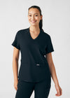 Black - Landau Forward Women's 3 Pocket V-Neck Rib-Knit Scrub Top for Nursing