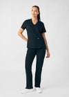 Black - Landau Forward Women's 3 Pocket V-Neck Rib-Knit Scrub Top for Nursing