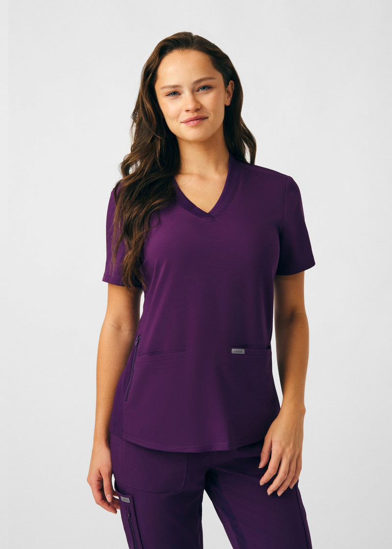 Eggplant - Landau Forward Women's 3 Pocket V-Neck Rib-Knit Scrub Top for Nursing