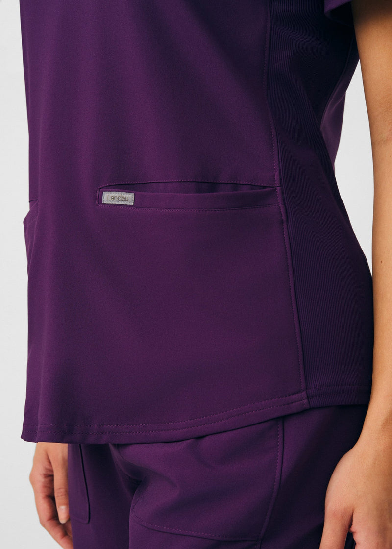 Eggplant - Landau Forward Women's 3 Pocket V-Neck Rib-Knit Scrub Top for Nursing