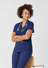 Navy - Landau Forward Women's 3 Pocket V-Neck Rib-Knit Scrub Top for Nursing