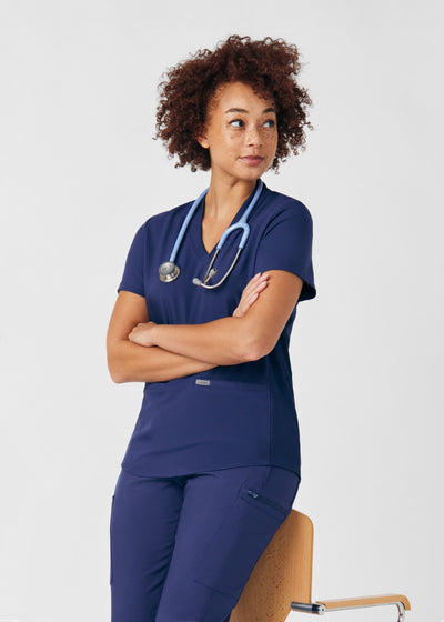 Forward Women's 3 Pocket V-Neck Rib-Knit Scrub Top