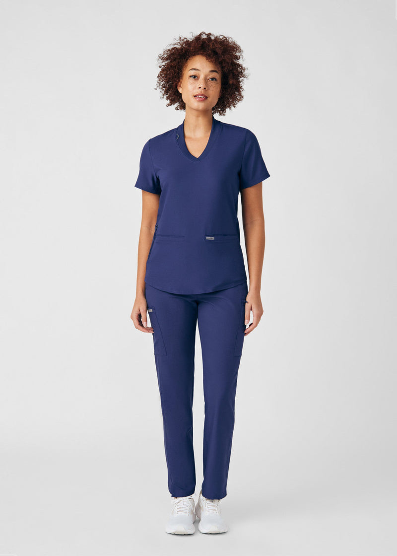 Navy - Landau Forward Women's 3 Pocket V-Neck Rib-Knit Scrub Top for Nursing