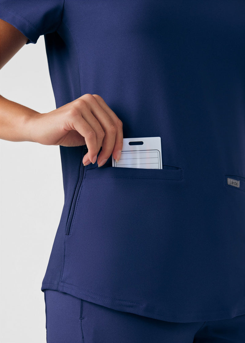 Navy - Landau Forward Women's 3 Pocket V-Neck Rib-Knit Scrub Top for Nursing