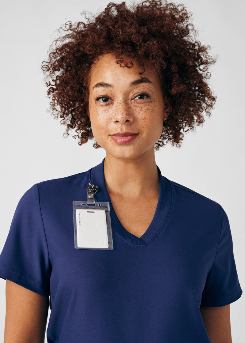 Navy - Landau Forward Women's 3 Pocket V-Neck Rib-Knit Scrub Top for Nursing