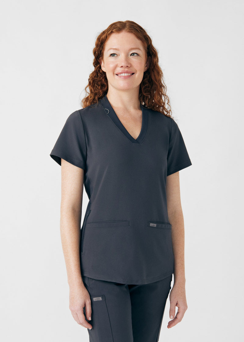 Pewter - Landau Forward Women's 3 Pocket V-Neck Rib-Knit Scrub Top for Nursing