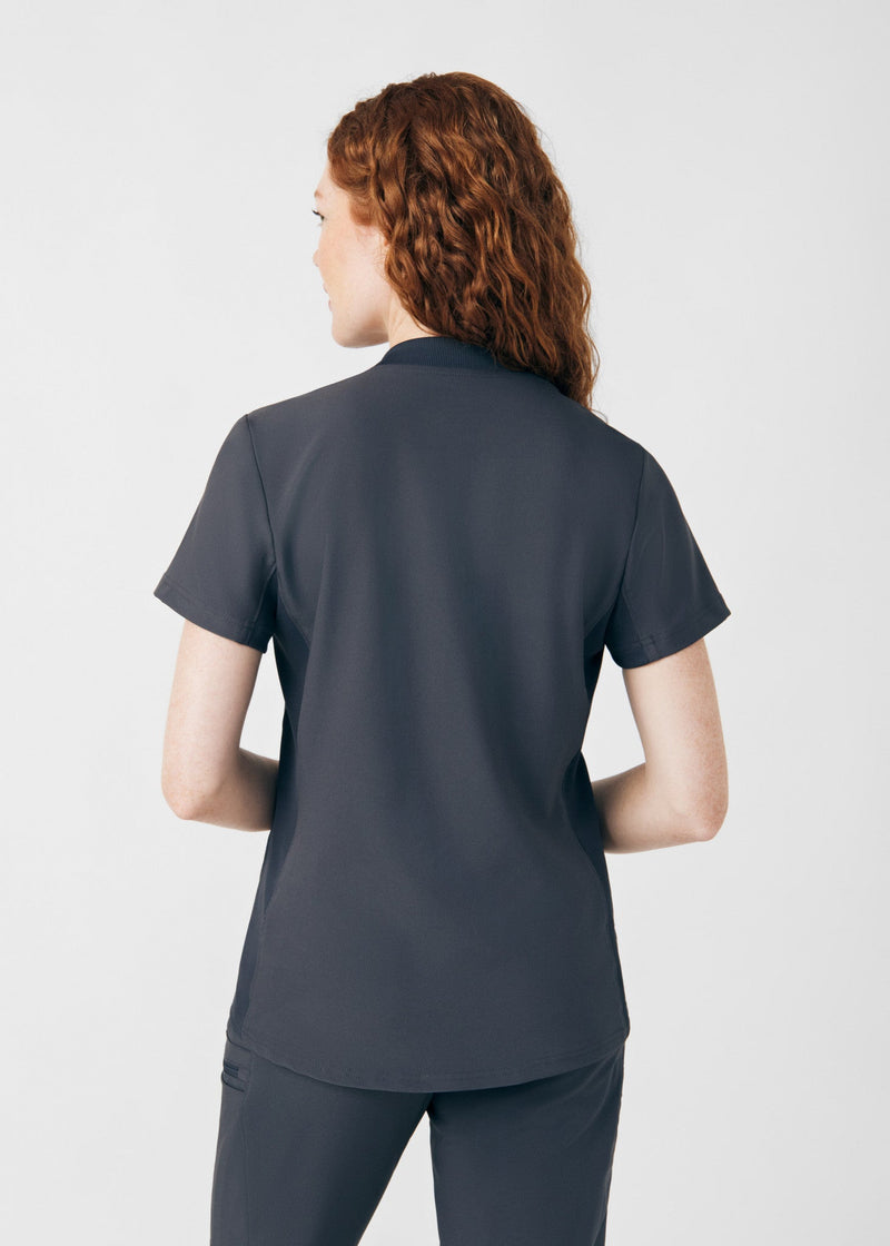 Pewter - Landau Forward Women's 3 Pocket V-Neck Rib-Knit Scrub Top for Nursing