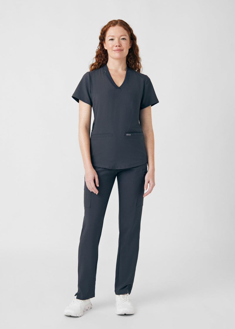 Pewter - Landau Forward Women's 3 Pocket V-Neck Rib-Knit Scrub Top for Nursing