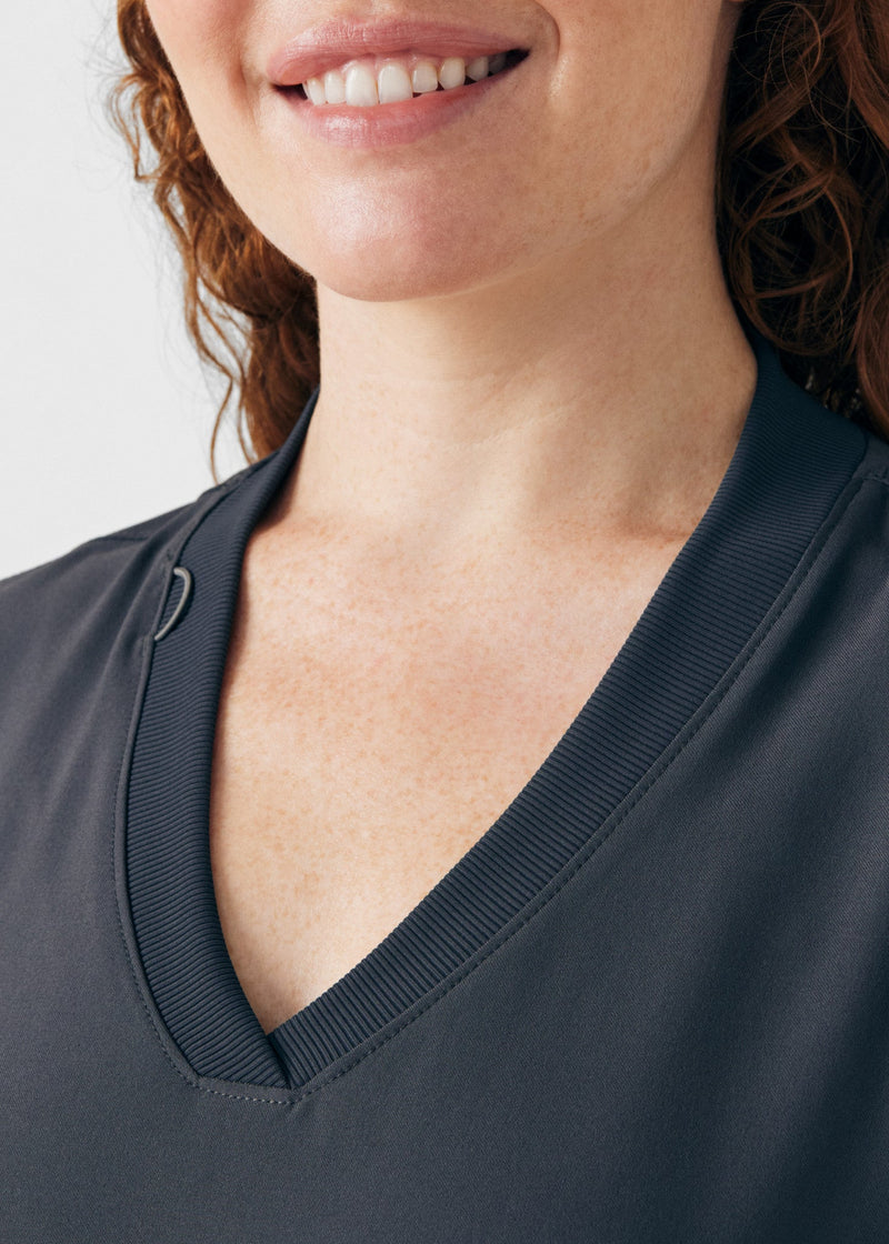Pewter - Landau Forward Women's 3 Pocket V-Neck Rib-Knit Scrub Top for Nursing
