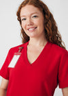 Red - Landau Forward Women's 3 Pocket V-Neck Rib-Knit Scrub Top for Nursing