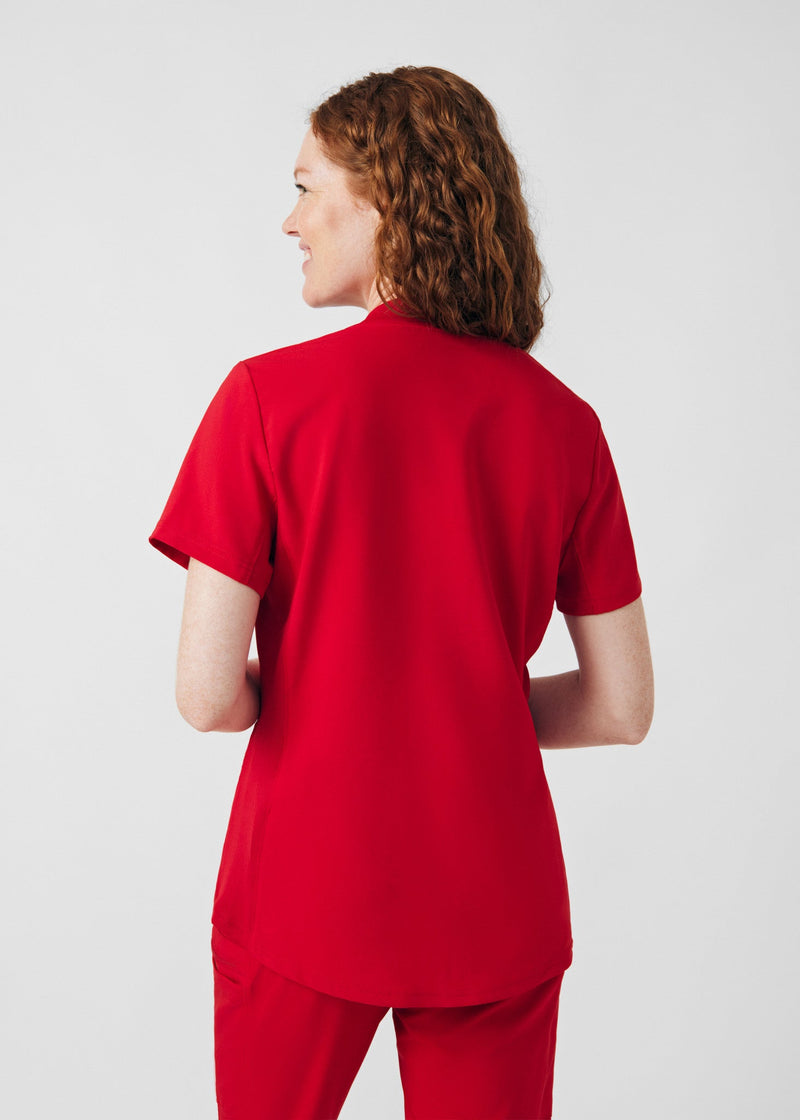 Red - Landau Forward Women's 3 Pocket V-Neck Rib-Knit Scrub Top for Nursing