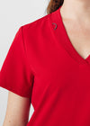 Red - Landau Forward Women's 3 Pocket V-Neck Rib-Knit Scrub Top for Nursing