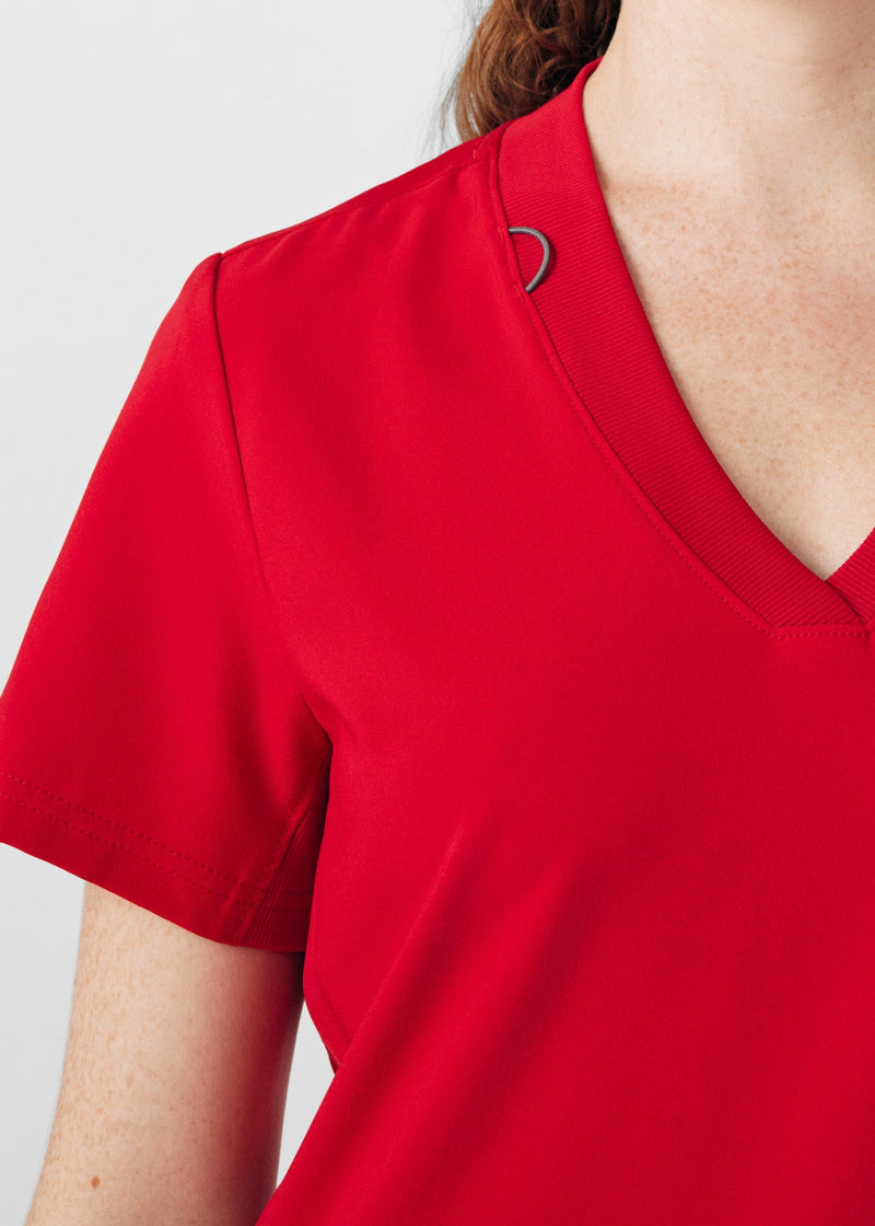 Red - Landau Forward Women's 3 Pocket V-Neck Rib-Knit Scrub Top for Nursing