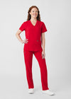 Red - Landau Forward Women's 3 Pocket V-Neck Rib-Knit Scrub Top for Nursing