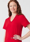 Red - Landau Forward Women's 3 Pocket V-Neck Rib-Knit Scrub Top for Nursing